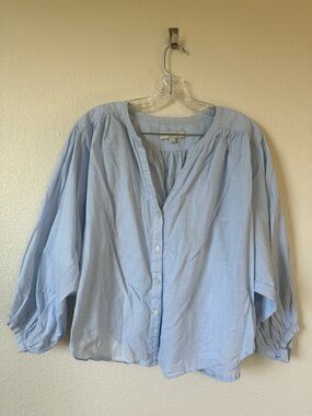 LOFT Light Blue Cotton Puff Sleeve Blouse - Size Medium